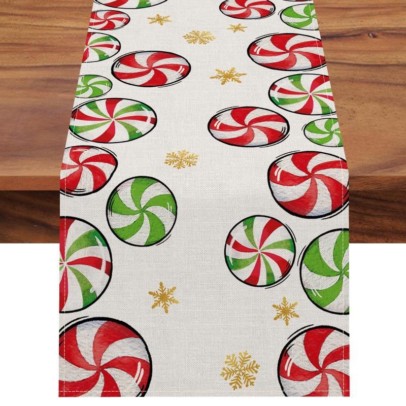 Festive Christmas Table Runner & Placemats Set - Cute Cartoon Print Heat-Resistant Coasters for Party Decor