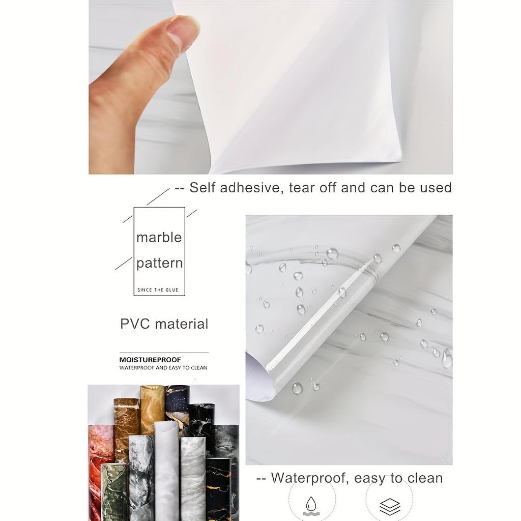 1pc Transform Your Marble Pattern Waterproof Wall Stickers - Oil Resistant, Self-Adhesive & Perfect for Kitchen Bathroom & Furniture Refurbishment!