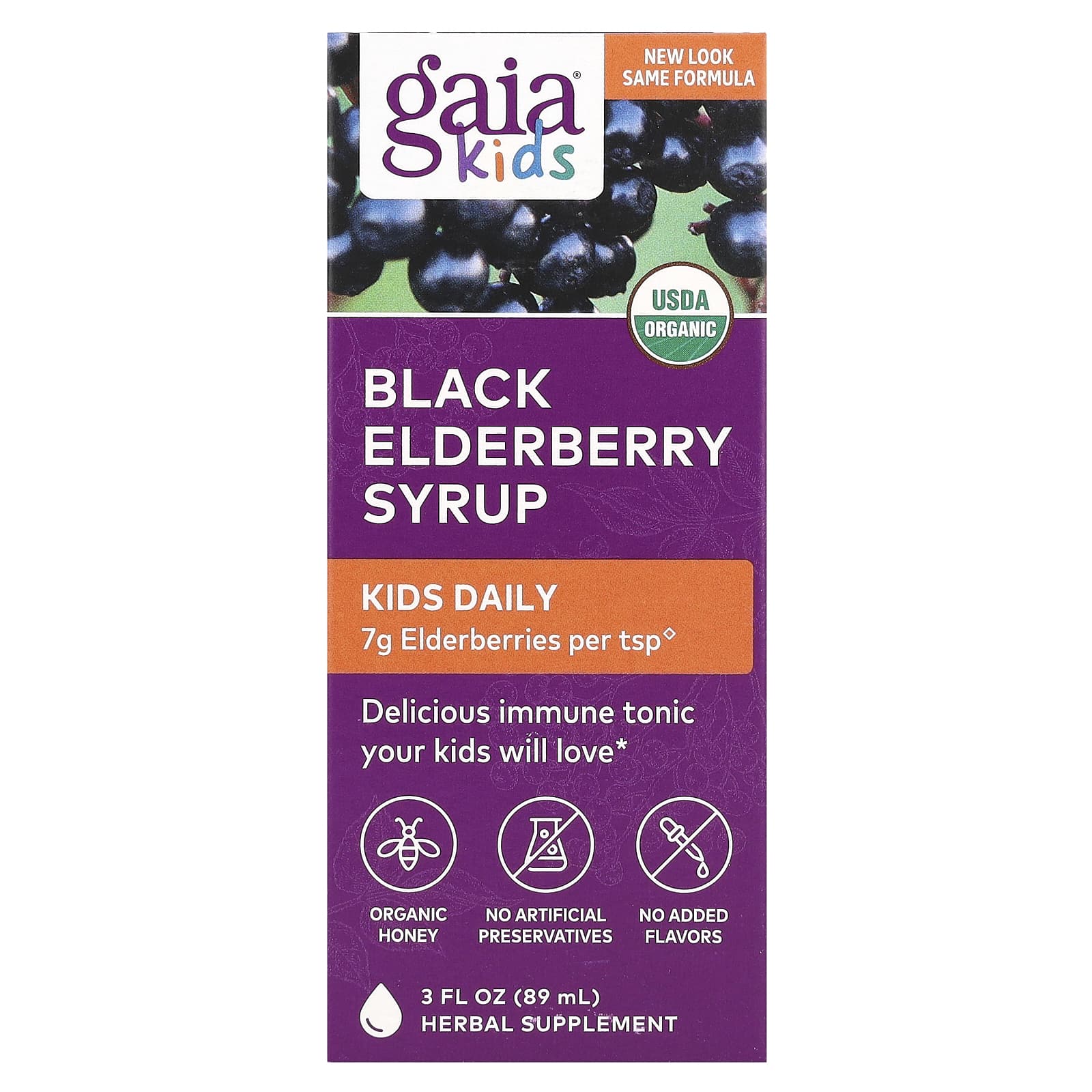 

Gaia Herbs, Дитячий щоденний, Сироп чорної бузини, 3 рідкі унції (89 мл)
