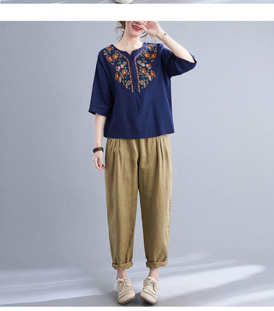 Ethnic Cotton Linen Slimming Top - Summer 2023 Women's Fashion