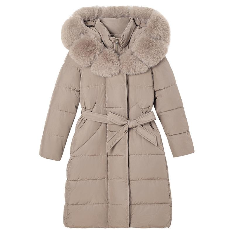 Women's long cotton-padded clothing winter new large fur collar cotton-padded jacket slim-fitting hooded fur collar thickened jacket thickened cotton