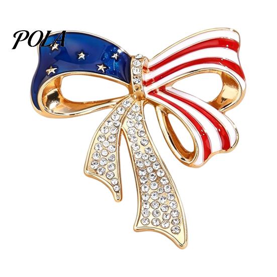 Independence Day Jewelry Bow Brooch Pin, Patriotic Rhinestone Lapel Sweater Cardigan Coat Suit Accessory, Gift for 4th of July Alloy Pin