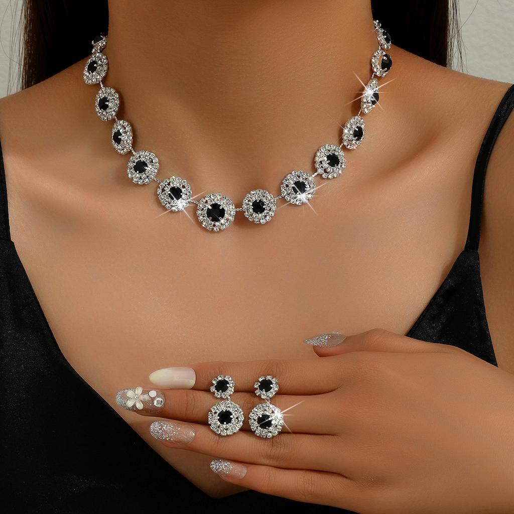BLINGBAY Women's Jewelry Set Cute Rounded Romantic Wedding Bridal Accessories Rhinestones Elegant Bracelet Necklace Set Women's Modern Jewelry Gift