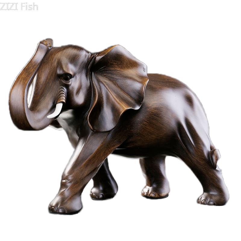 Simulated Animal Sculpture Imitation Wood Elephant Statue Resin Crafts Animal Sculpture Desk Decoration Ornaments Furnishings