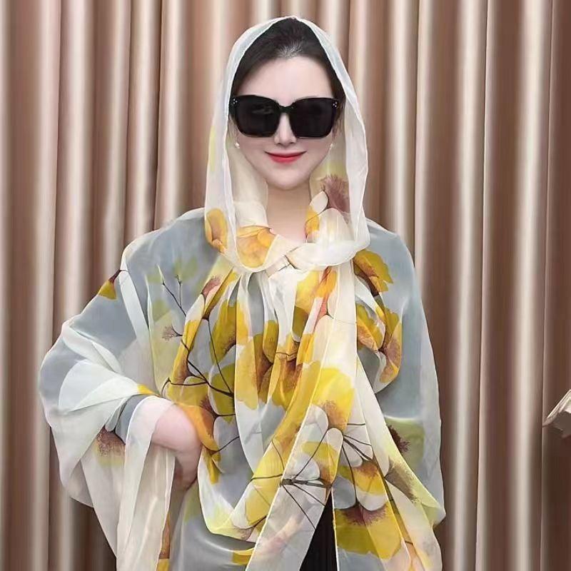 Yourou yarn ginkgo biloba beach towel travel vacation 111 * 181cm silk scarf women's elegant fashion scarf