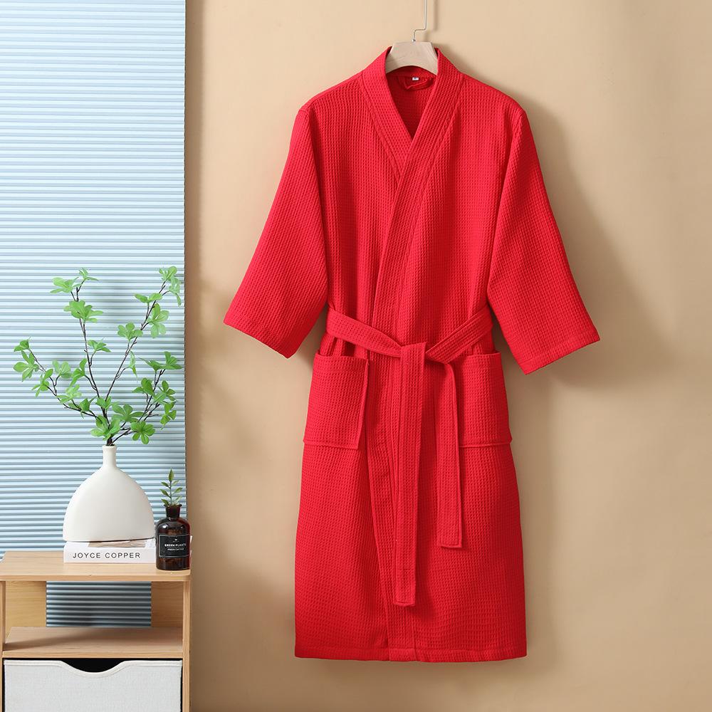 Unisex Quick-Dry Cotton Waffle Bathrobe - All-Season, Absorbent, Perfect for Steam Room & Spa