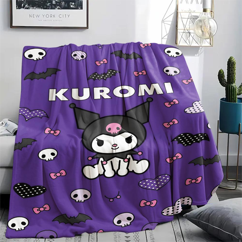 1PC Kuromi Print Flannel Blanket, High quality All Seasons, Home Decor, Warmth and Comfort, Perfect for Christmas Gifts