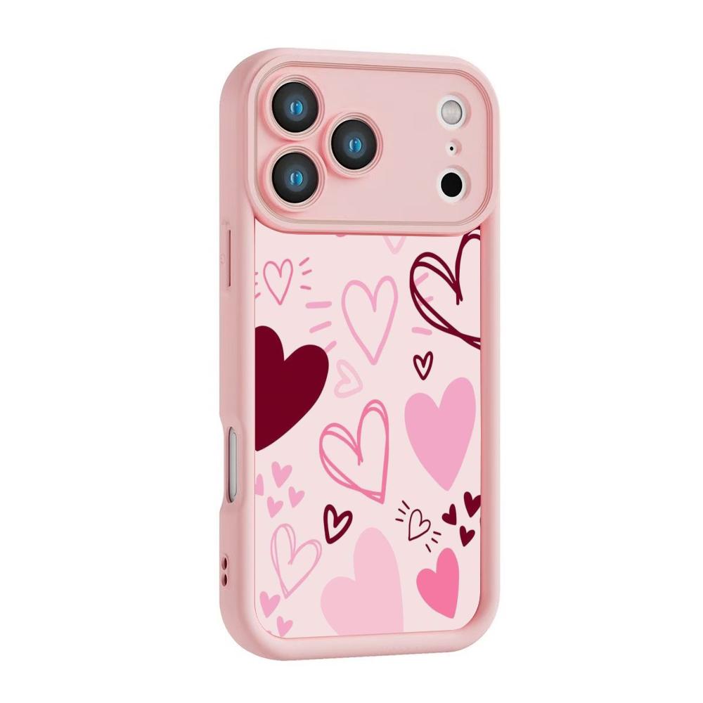 Pink cartoon heart-shaped design phone case suitable for iPhone 17 16 15 14 13 12 11 Pro/Max/Plus anti drop and shockproof