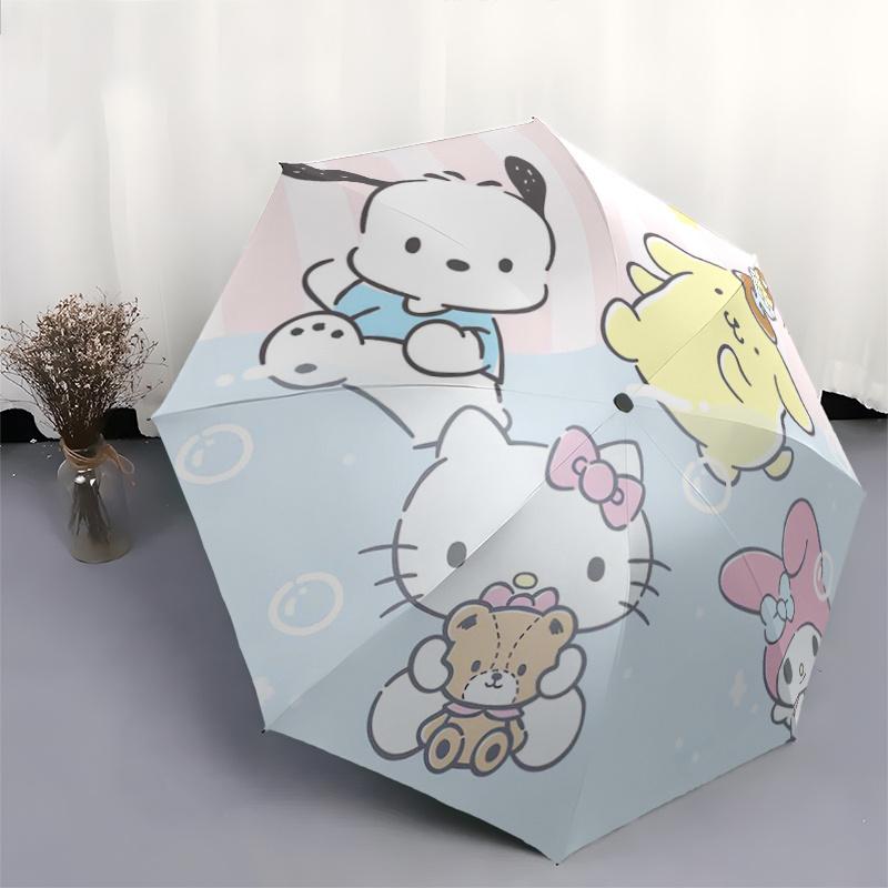 1pc Pom Pom Purin Hello Kitty Pochacco My Melody Pattern Automatic Umbrella Is Fashionable and Good-Looking, a Portable 3-Fold Umbrella, Suitable for