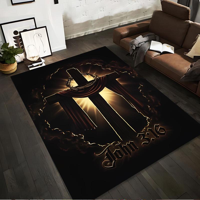 John 3:16 Cross Design Rug Non-slip rug suitable for living room and bedroom sofas