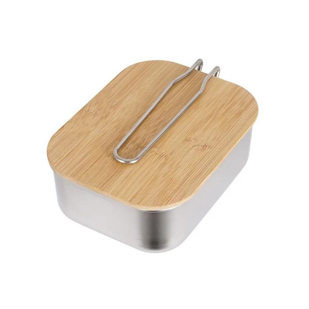 900ML Camping Bento Box Wooden Lid Lunch Box Stainless Steel Bento Box Outdoor Fishing Picnic Lunch Box Pot Chopping Board.