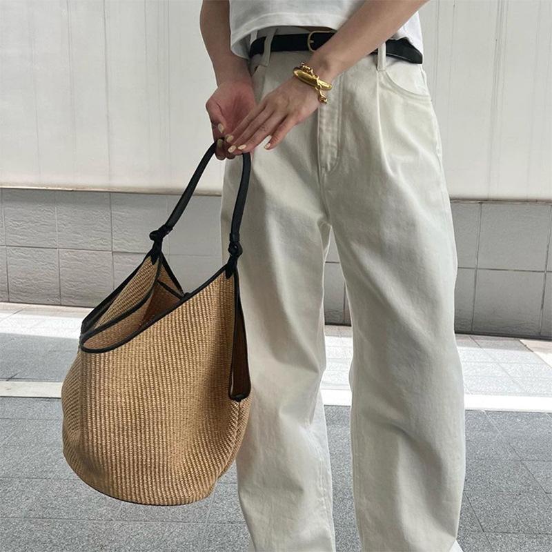 Summer Straw Woven Handbag, Casual and Laid-back Leather Women's Bag, High-end Texture, Versatile Shoulder Bag, Handcrafted Texture