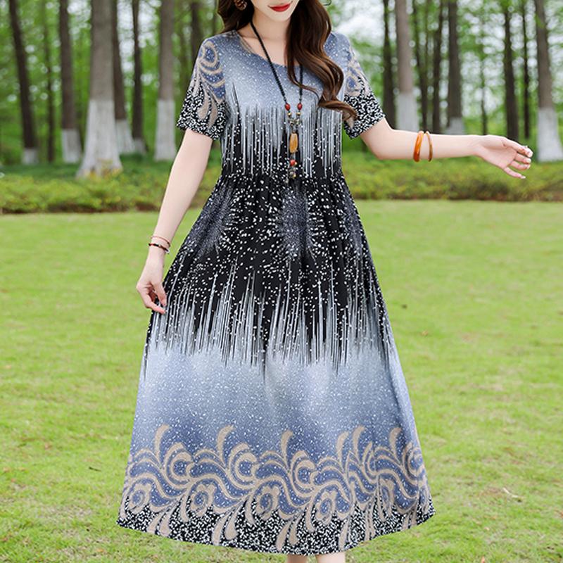 Casual Women's Dress Summer Vintage Clothes Loose Short Sleeve Plus Size Elegant Long Dresses