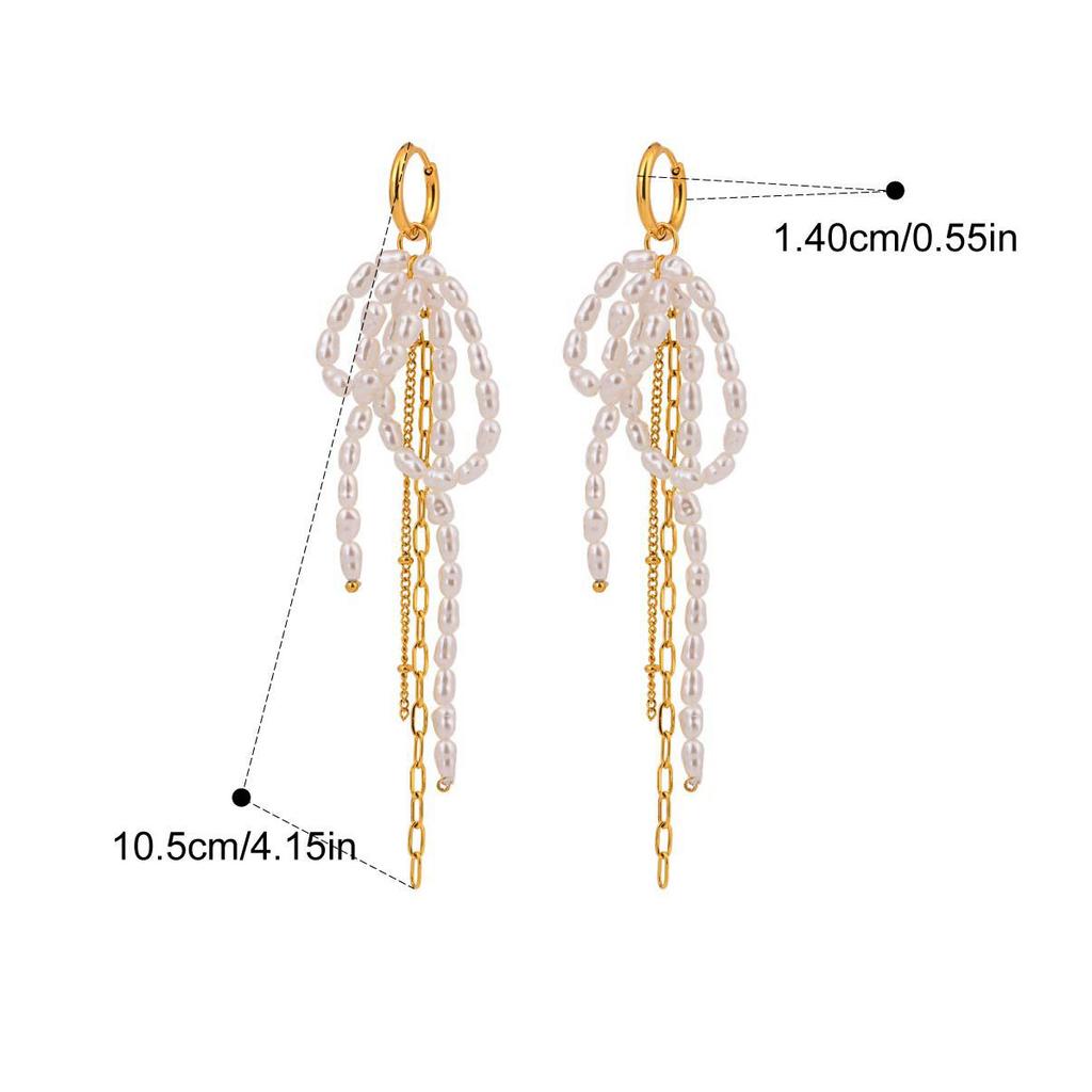 Yori Hot Style Stainless Steel Pearl Bow Tassel Earrings for Women Daily Hypoallergenic Attractive Jewelry Gift
