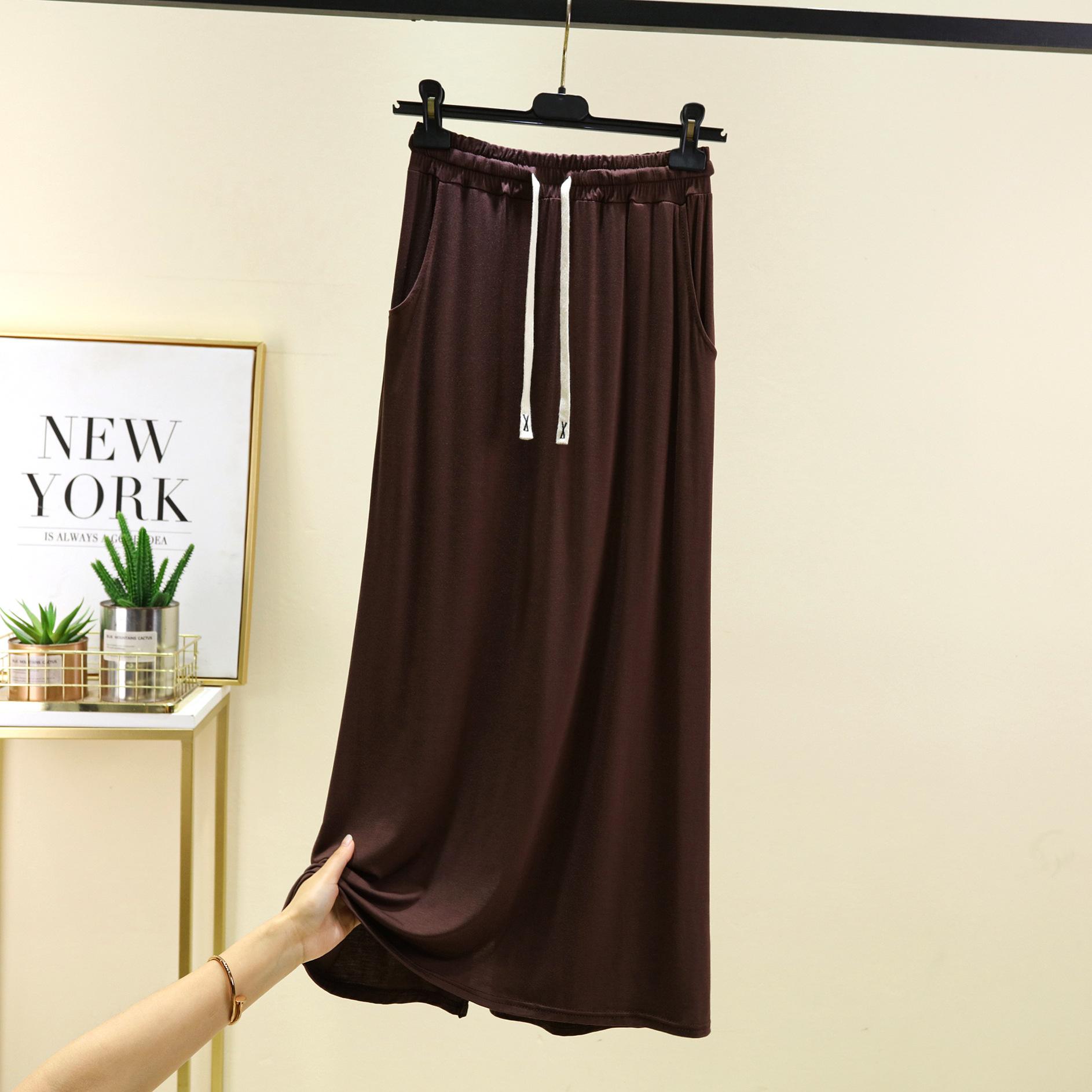 

Юбка-трапеция из модала с завязками и карманами, женская, свободного кроя, длинная, однотонная, верхняя одежда, макси-юбка с высокой талией 2XL коричневый