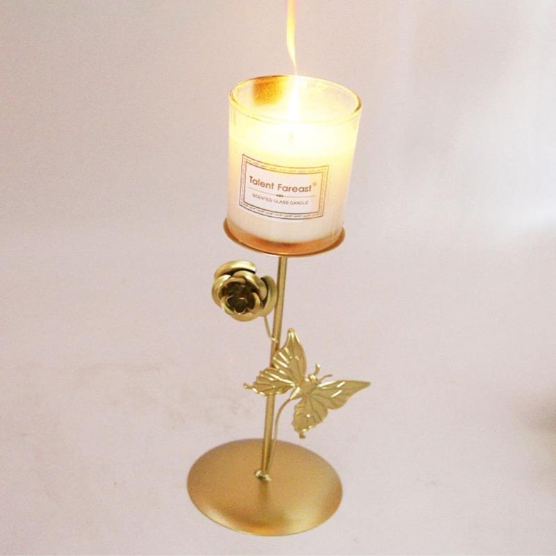 Wrought Iron Candle Holder Butterfly Decorative Candlestick Desktop Ornaments Wedding Candle Stand for Home Bedroom