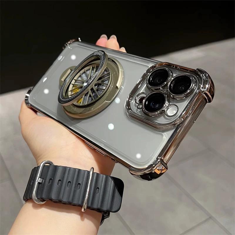 Luxury Plating Fidget Spinner Stand Holder For iPhone 15 14 Plus 13 12 11 Pro Max For Magsafe Wireless Charge Magnetic Cover