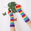 Hand Sleeve Printing Rainbow Sleeve Cuff Striped Arm Warmers Female Arm Warmers Knitting  Gloves