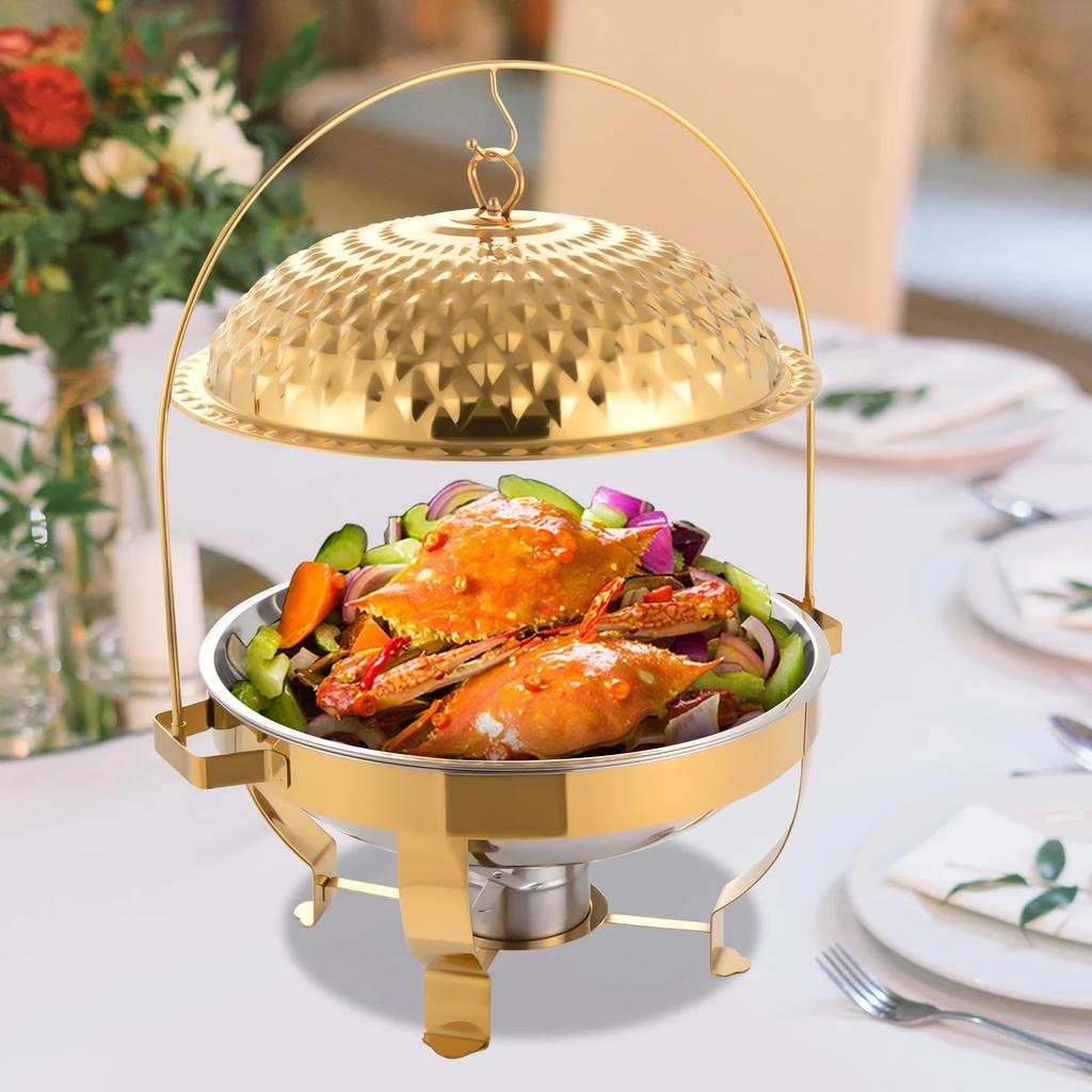 Bymaocar 8.5 QT Hot Pot Buffet, Stainless Steel Stove W/ Lid, Luxurious Circular Food Heater, Wedding Party Dinner Insulated Pot