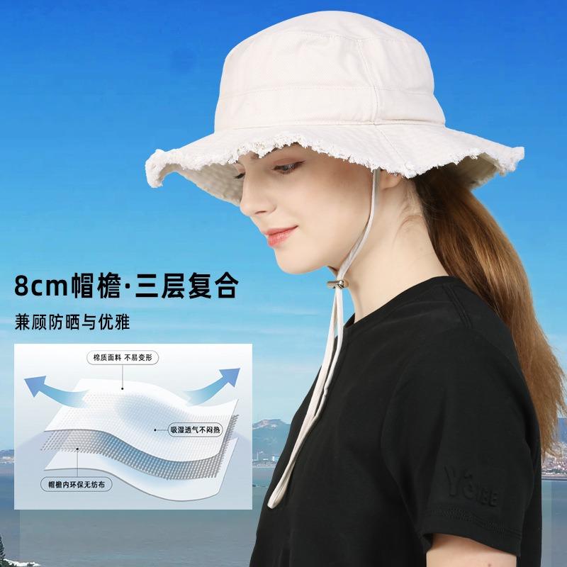 Sunscreen new washed cotton versatile face small tassel big eaves hat fisherman hat children's sun hat