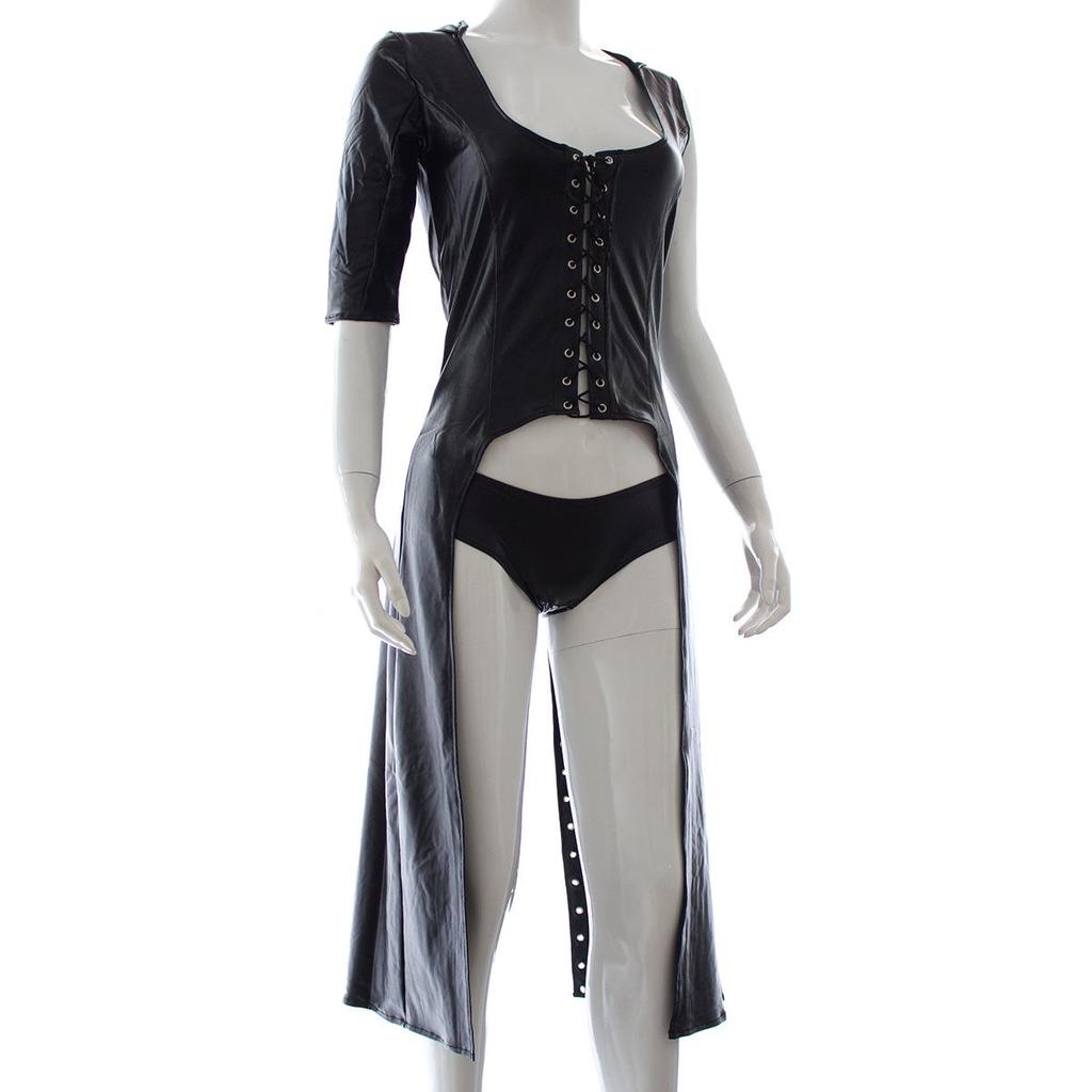 Rubberized Patent Leather Cape Tights & Queen Costume Sexy Lingerie Set