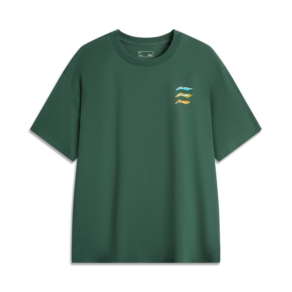 Li Ning Cooling Tea T Loose Moisture Wicking Round Neck Short Sleeve T-Shirt Men Tops Maple-Green AHSU709-7