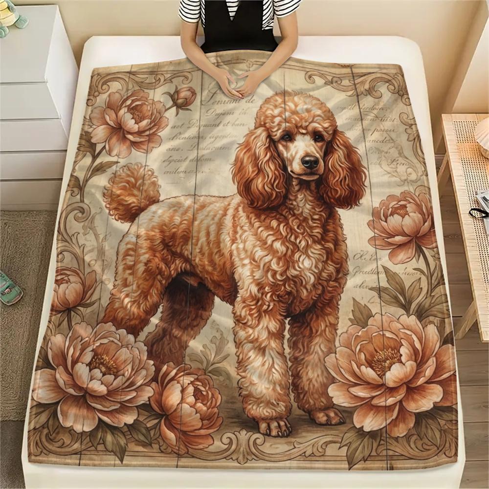 1PC Retro Pet Puppy Print Flannel Blanket, High quality All Seasons, Home Decor, Warmth and Comfort, Perfect for Christmas Gifts