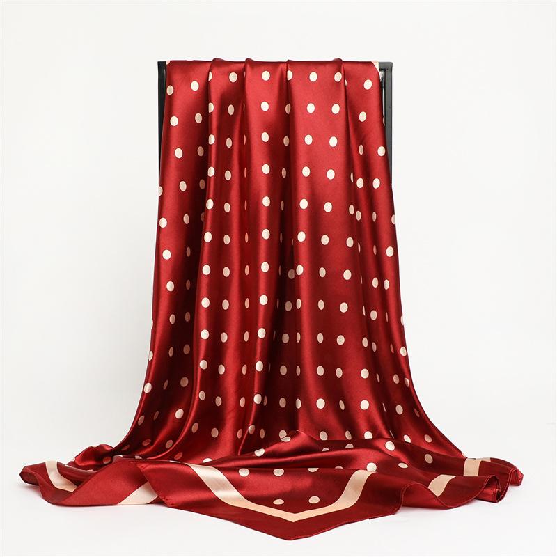 Polka Dot Square Scarf 90Cm Large Size Travel Sunscreen Shawl Color Din Imitation Silk Scarf Autumn And Winter Thin Model