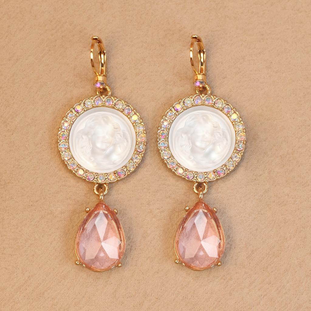 [Pair of Angelic Earrings] Vintage-Inspired Angelic Earrings with Sparkling Rhinestones, Star & Heart Charms - Zinc Alloy, Perfect for Women's Date Ni