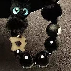 Black Plush Cat Beaded Wrist Strap Y2K Cool Phone Lanyard for Women Girls Bag Car Key Charm Gift