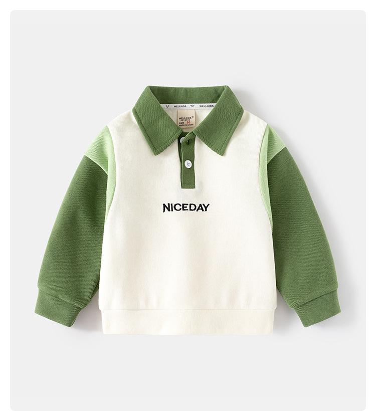 Children's Fashion Sweatshirt 2026 Spring Children's Clothing Boys' Lapel Embroidered Letter Jacket Korean Version Baby Patched Sleeve Sweatshirt