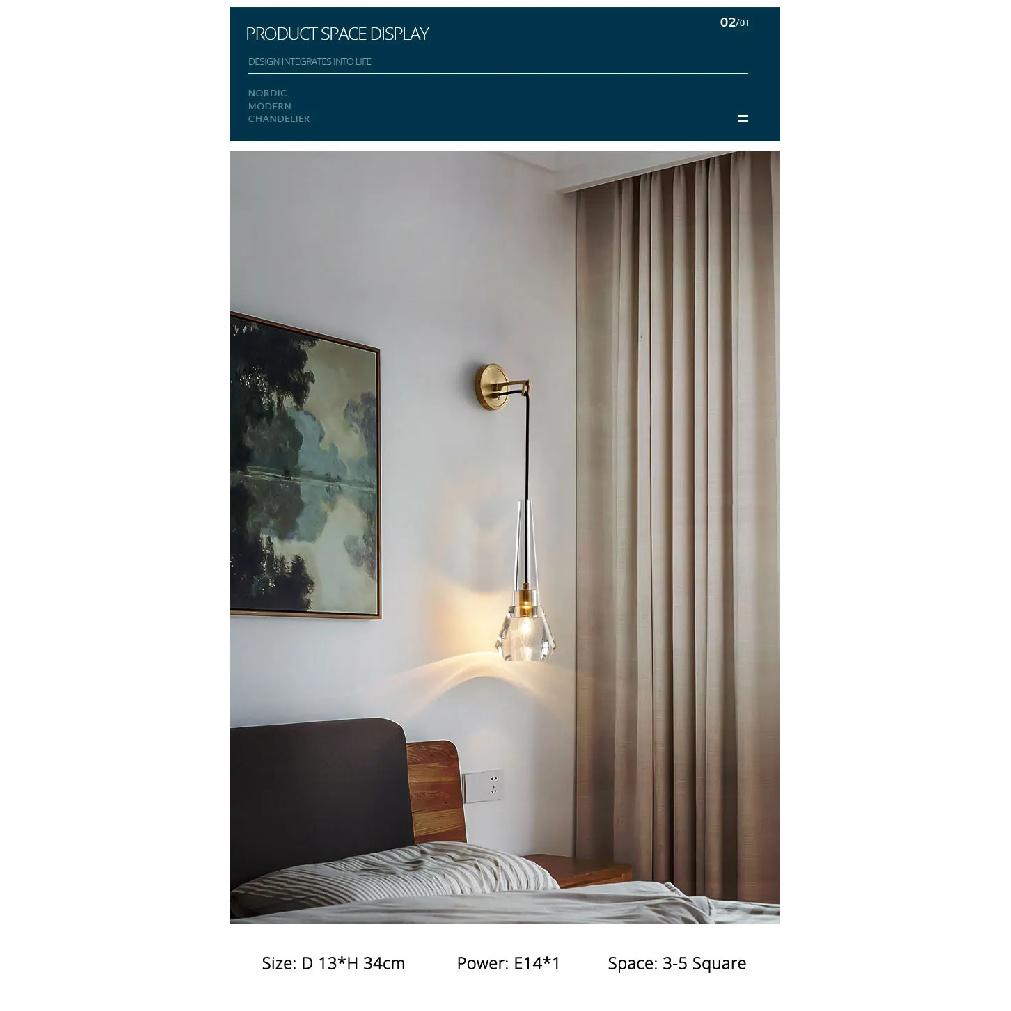 Nordic  Creative Living Room Crystal Wall Lamp Fashion Modern Minimalist Model Bedside Copper Wall Lamp Bedroom Corridor