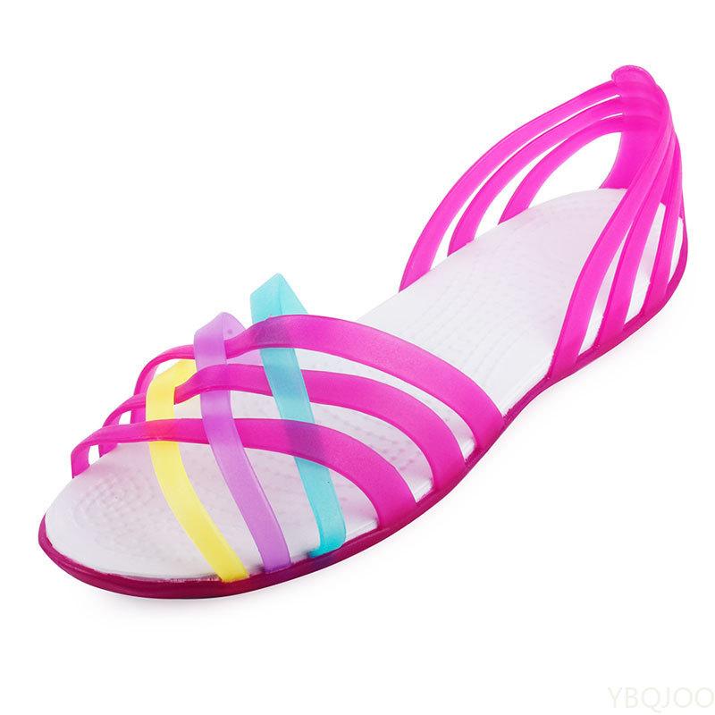Women Sandals Hot Sale Summer New Candy Color Women Shoes Peep Toe Stappy Beach Sandals Rainbow Jelly Shoes Woman Flats