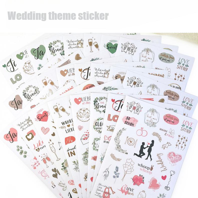 8 Sheets/Set Wedding Theme DIY Scrapbooking Stickers Transparent Decorations for Guestbook Handaccount Arts Crafts Stickers