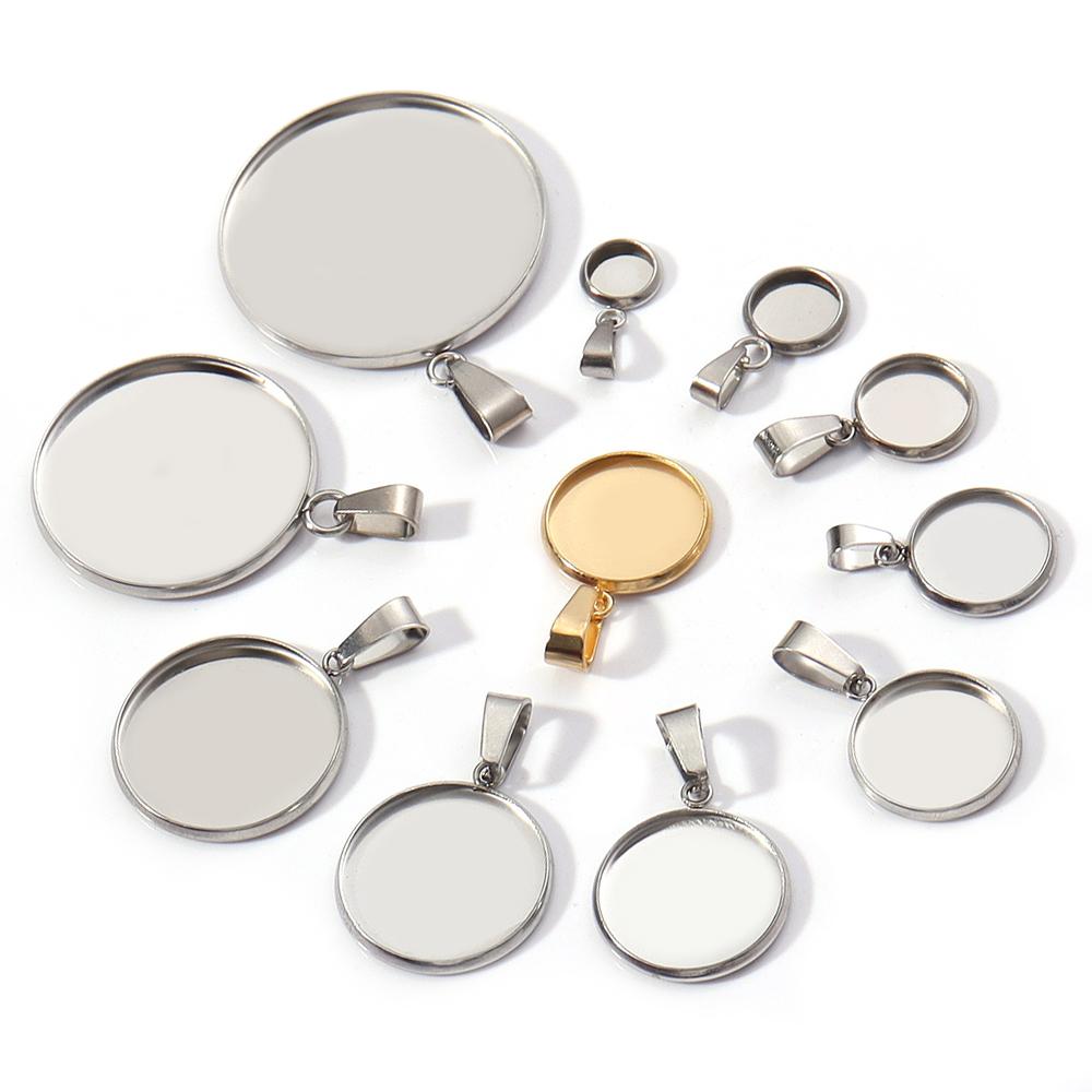 5-10pcs 6-30mm Stainless Steel Round Cabochon Base Tray Blank Cabochon Base Setting Charms Pendant For Jewelry Making Supplies