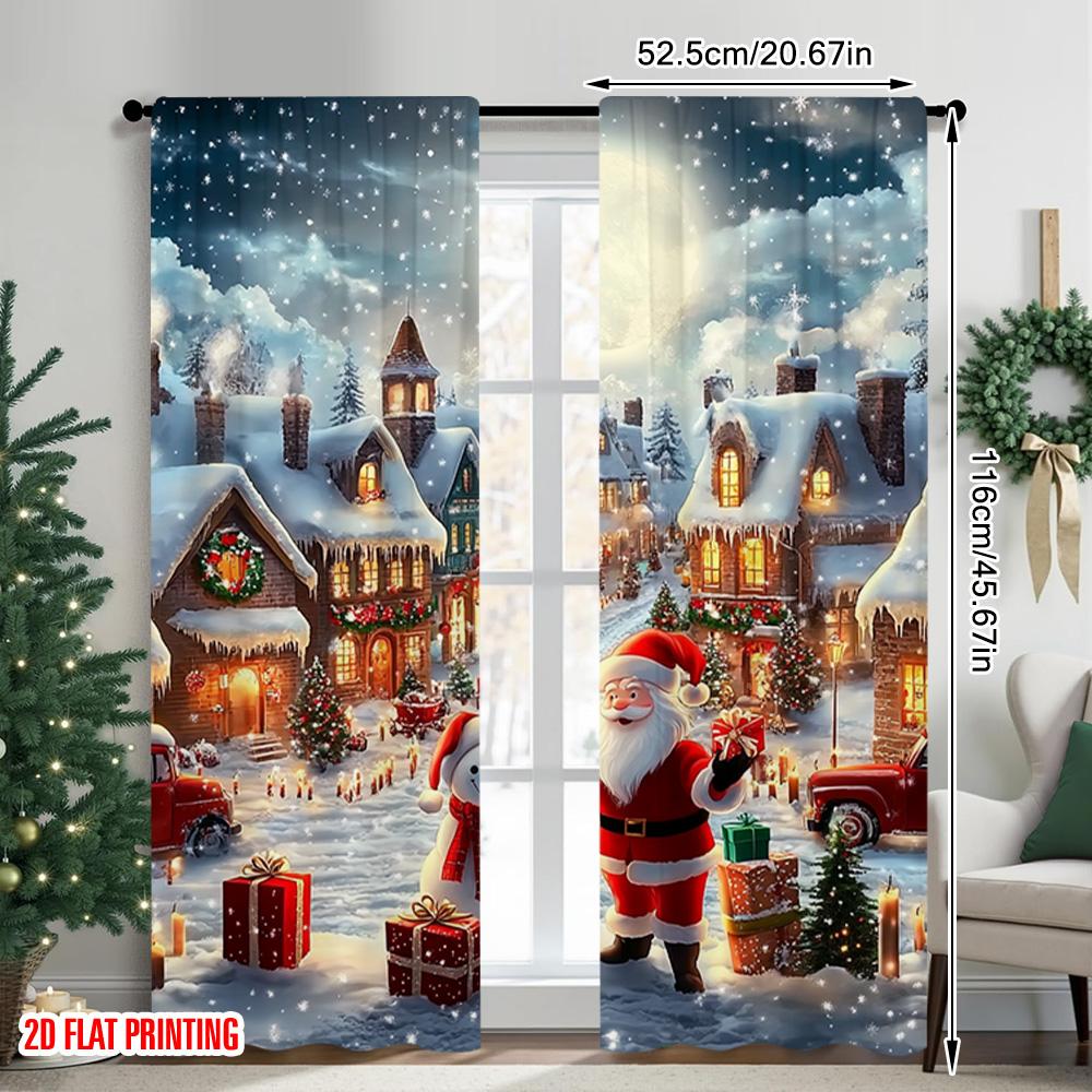 2pcs 2D Flat Printing Christmas Window Drapes Father Christmas11 Versatile Fabric Without Electricity Festive Holiday Perfect