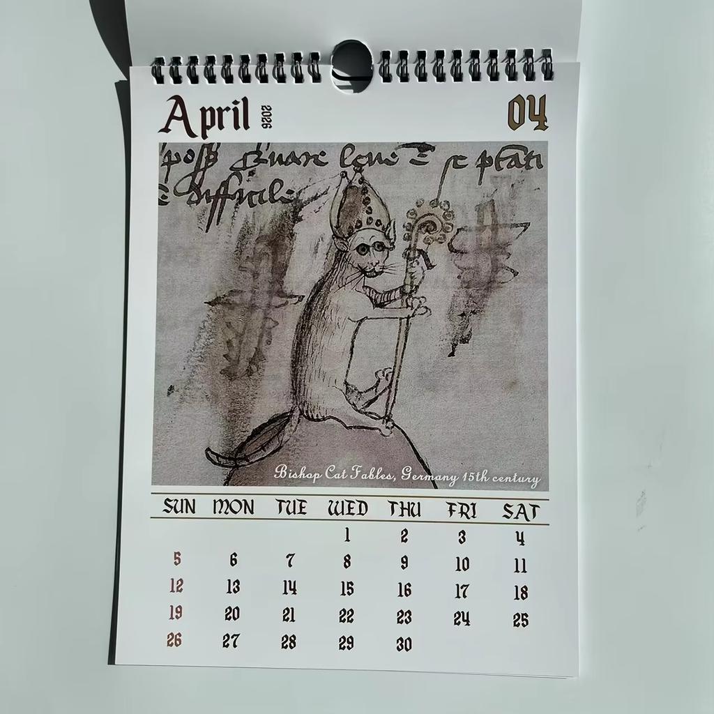 2026 Strange Cat Calendar Whimsical Cat Design Vintage Gothic Hanging Wall Calendar For The Entrance Hall And Bedroom Decoration
