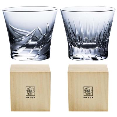 LUGUFON Whiskey Rocks Pair of Elegant Crystal Cut Handcrafted In a Paulownia Wood Perfect for Cold Plum and Perfect for and 270ml of and Aquatic Plant