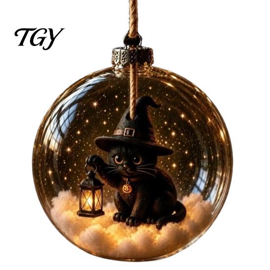 Spooky Pumpkin Ball Decor Halloween Clear Hanging Decoration, Glowing Sphere Ornament with Skeleton, Transparent Pumpkin, Spider Web, Black Cat Decor,