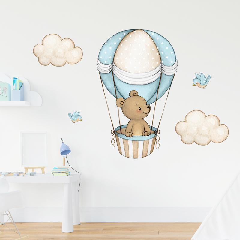 

Watercolour Hot Air Balloon Wall Stickers for Baby Nursery Room Decals Baby Girls Bears Cartoon Animals Kids Stickers 30x60CM