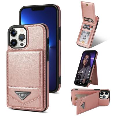 Suitable For 15+14+13 Anti Drop Card Holder Phone Case 12promax Solid Color Flip Up And Down Protective Cover