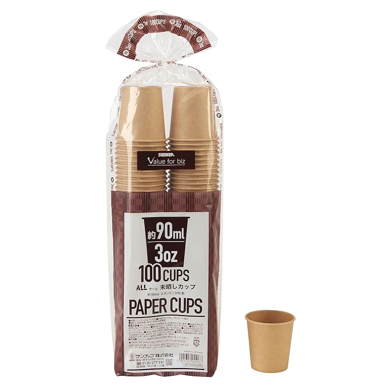 Sunnap Paper Cups, Unbleached Pattern, 100 Pieces, Disposable (90ml)