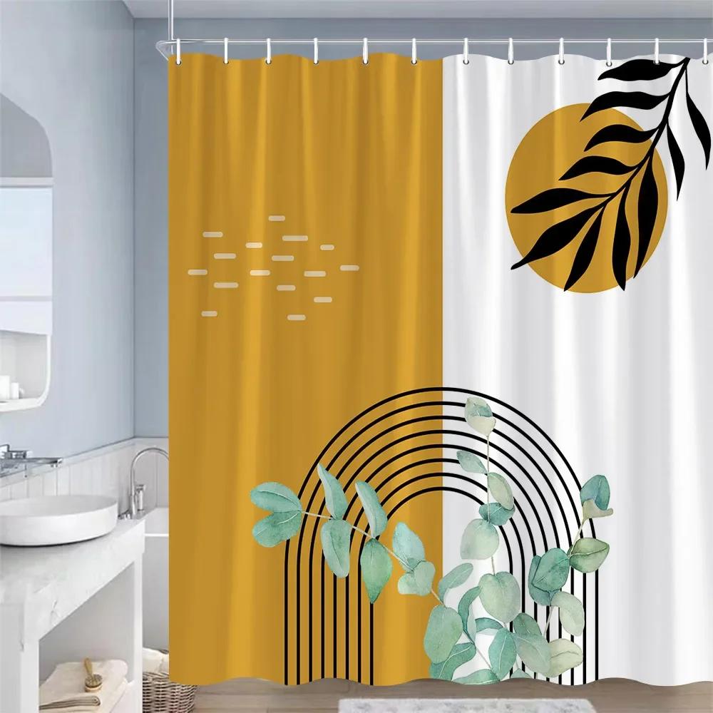 Mid Century Shower Curtains Tropical Plant Leopard Sun Palm Trees Art Polyester Fabric Bathroom Curtain Decor Hooks Modern Made Of Window Treatment