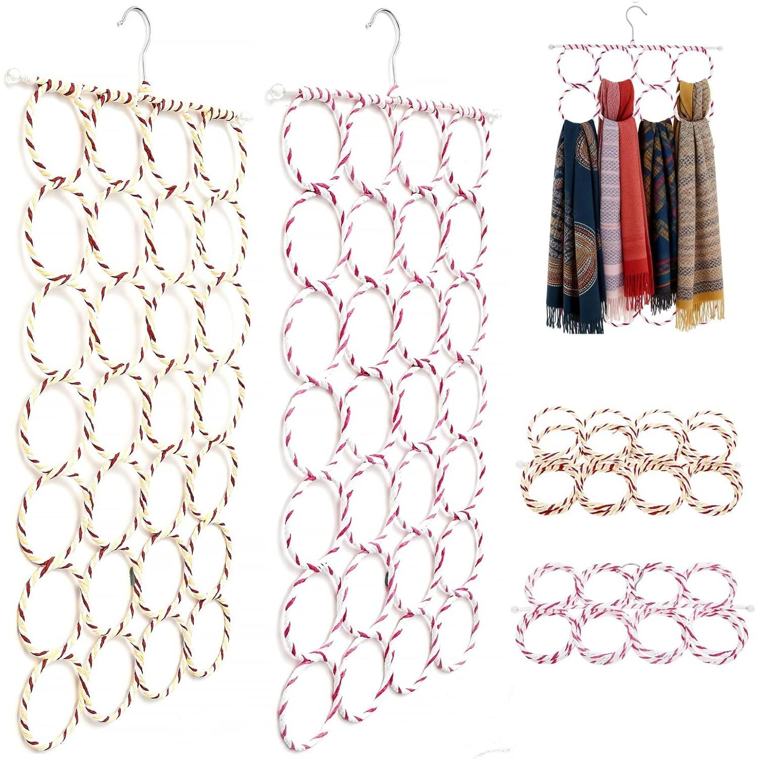 2Pcs Scarf Hanger Foldable 28 Ring Hole Slots Scarf Ties Belt Organiser Space Saving Closet Hangers Hijab Organizer Multifunctional Purse Hanger разноцветный
