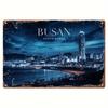 Modern Sophistication VintageStyle Aluminum Wall Art Sign  BUSAN SOUTH KOREA Nighttime Cityscape with Ocean View   Fo