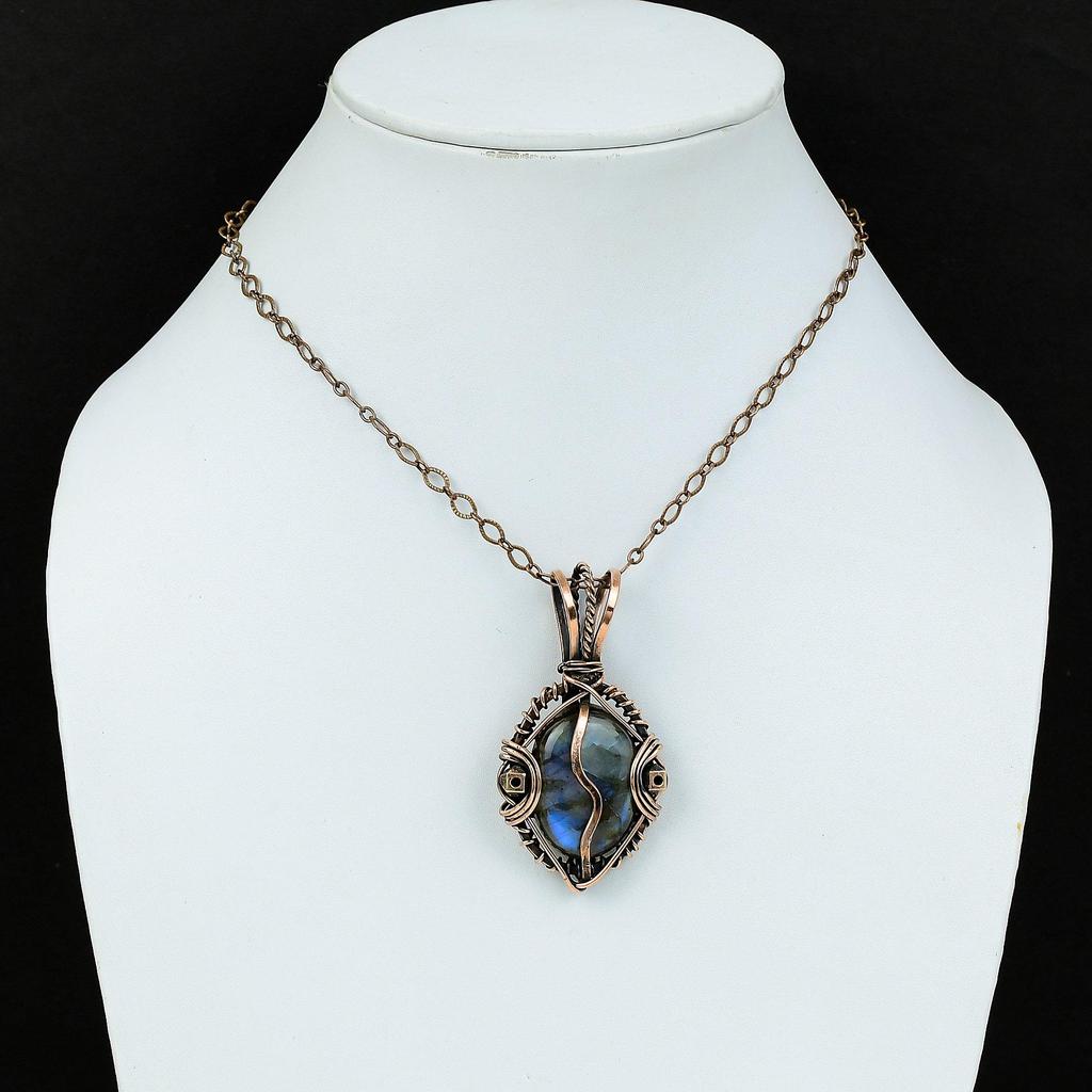 Labradorite Pendant, Handmade Gemstone 999 Copper Wire Wrapped Pendant Antique Jewelry, For Gift Silver Jewelry