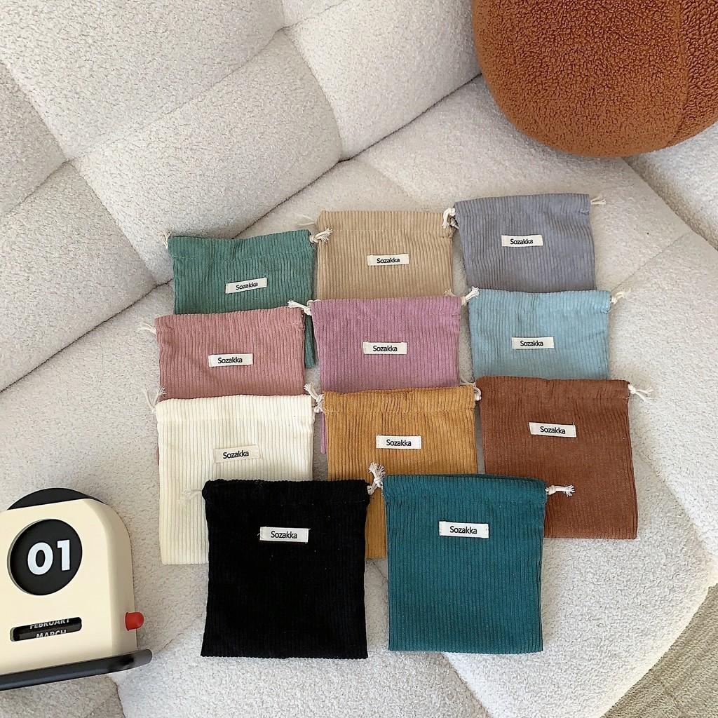 32133 Plain Corduroy Weave Tag Drawstring Closure Cosmetic Bag Women Portable Large Capacity