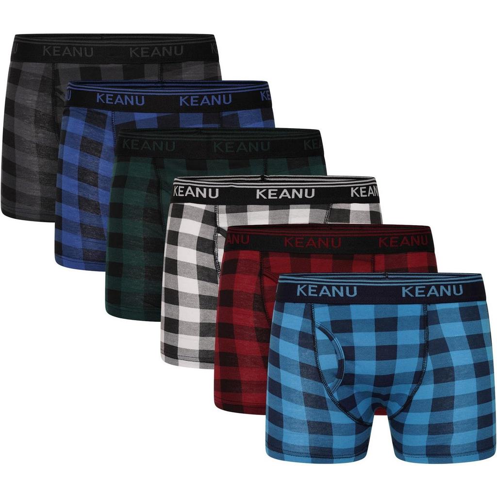 Keanu Mens Checked Cotton Blend Boxer Shorts (Pack of 6)
