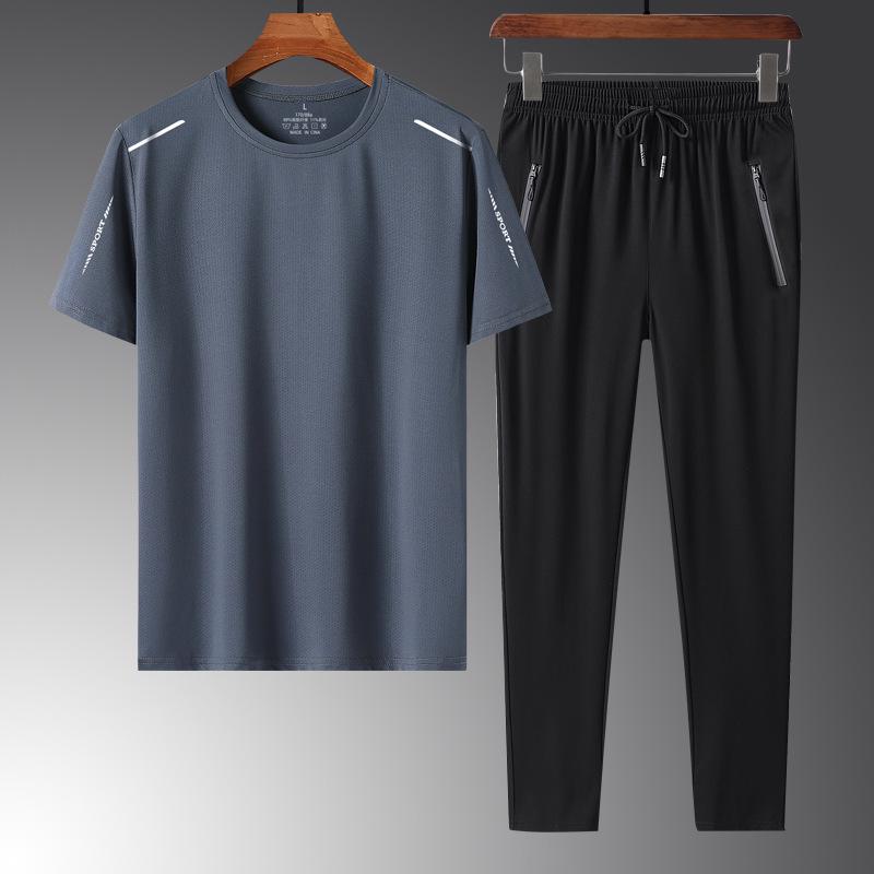 Summer Casual Men's Plus Size Ice Silk Three-Piece Set - Dad's Trendy Short Sleeve T-shirt