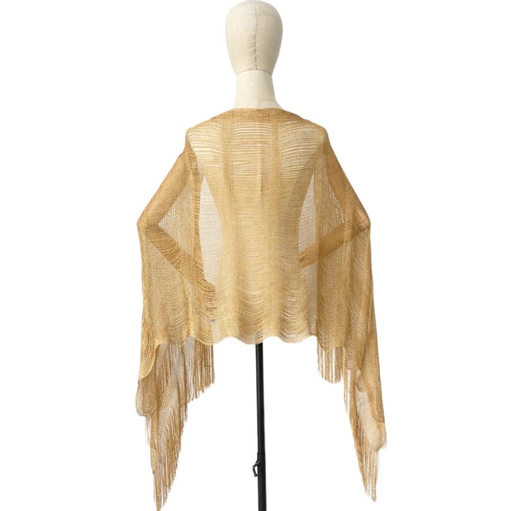High Quality Hollow Out Tassel Shawl Polyester Shinning Silk Shawl Tassel Comfortable Sunscreen Cover Evening Dress